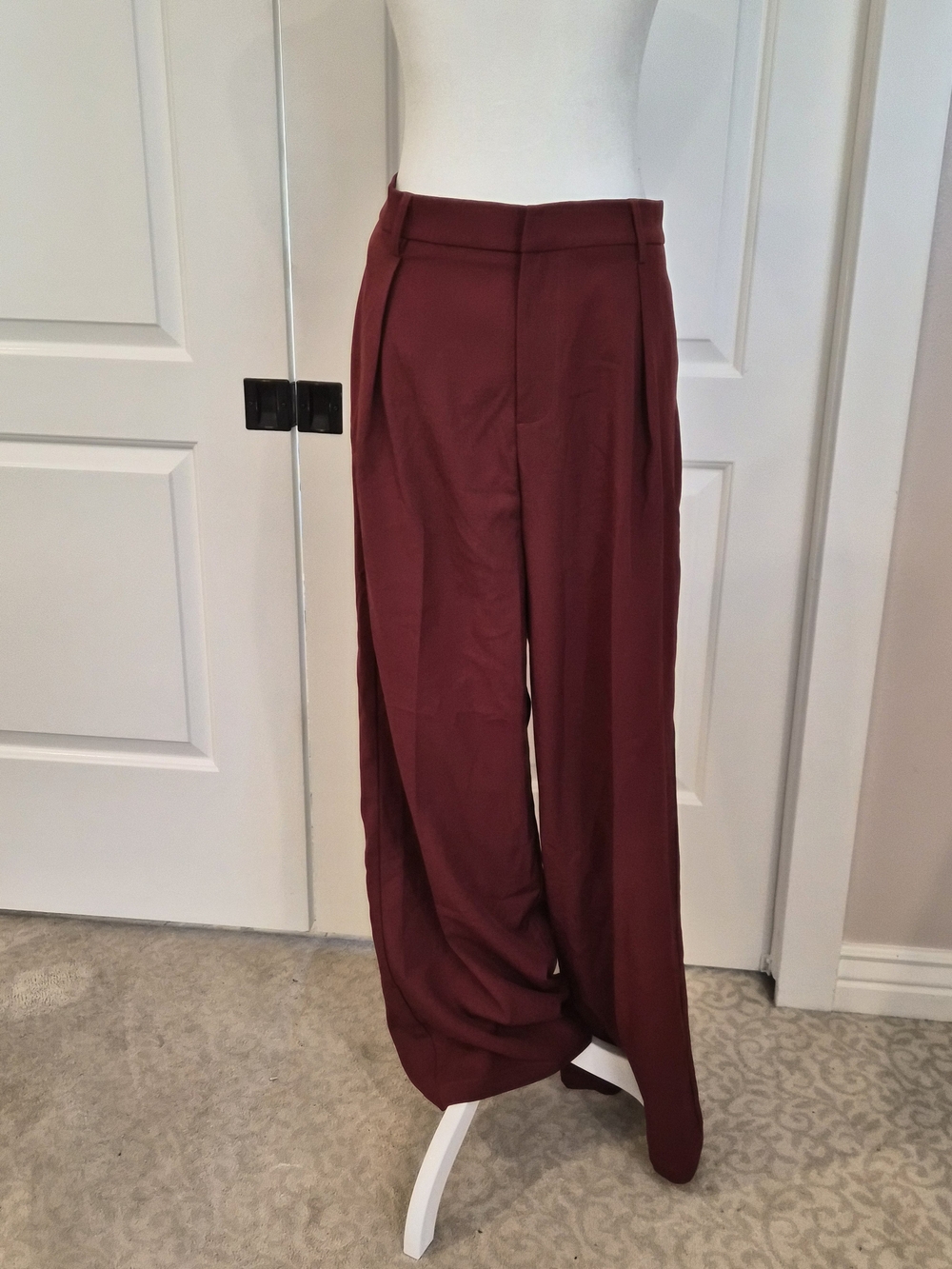 High-Rise Wide-Leg Trousers in Deep Wine
